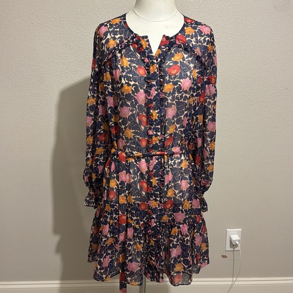 SALONI Pixie Floral Long Sleeve Dress Ruffle 100% Silk Fall Preppy - Picture 10 of 11